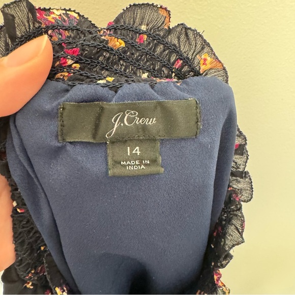 J. Crew‎ Navy Berry Ditsy Floral Ruffle Smocked Sleeveless Top - Picture 4 of 5
